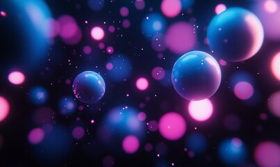 Poster - Abstract image of colorful spheres floating in a dark background.
