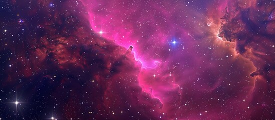 Wall Mural - Vibrant pink and purple nebula, stars twinkling in space, high detail, realistic photography.