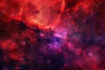 Wall Mural - Vibrant red and purple nebula cloud, stars, space backdrop, dark fantasy banner design.