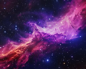 Wall Mural - Vivid pink and purple nebula, stars in space, realistic photography, high resolution, sharp focus.