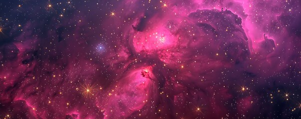 Wall Mural - Vivid pink and purple nebula, stars twinkling, deep space background, high detail, realistic photography.