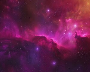 Wall Mural - Vivid pink and purple nebula, stars in deep space, sharp focus, realistic style.