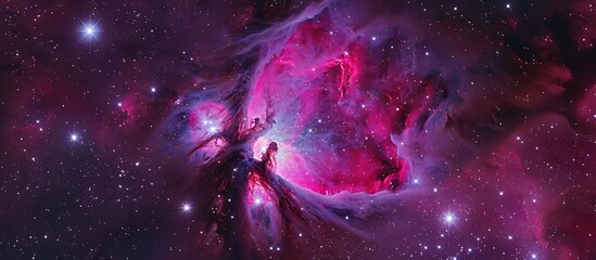 Wall Mural - Vivid pink and purple nebula, starry space background, high resolution, sharp focus, realistic style.