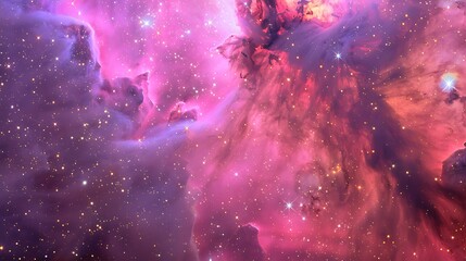 Wall Mural - Vivid pink and purple nebula, stars twinkling, deep space background, realistic photography.