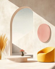 Poster - Minimalist Interior Design With Arched Porch and Textured Beige Walls for Serene Relaxation