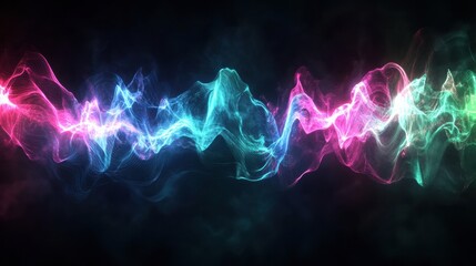 Aufkleber - Pulsating 3D neon light waves creating a dynamic visual experience in dark surroundings. Generative AI