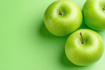 Poster - Vibrant Green Apples Arranged Artistically on a Soft Green Background Creating a Fresh Look