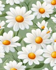 Poster - Vintage Wallpaper Pattern Featuring Large White Daisies on a Serene Green Backdrop