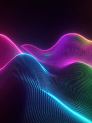 Poster - Vibrant 3D pulsating light waves create a captivating neon glow in an abstract digital landscape. Generative AI
