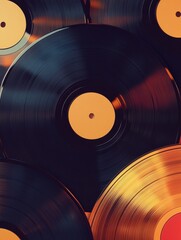 Aufkleber - Vintage vinyl records arranged artistically with space for personalized text in a nostalgic setting. Generative AI