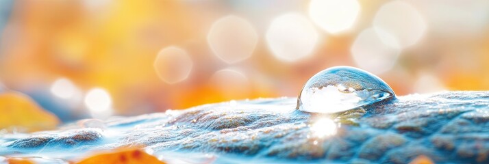 Poster - Close up of a Radiant Water Droplet Perched on a Leaf, Capturing Nature's Beauty in Stunning Detail