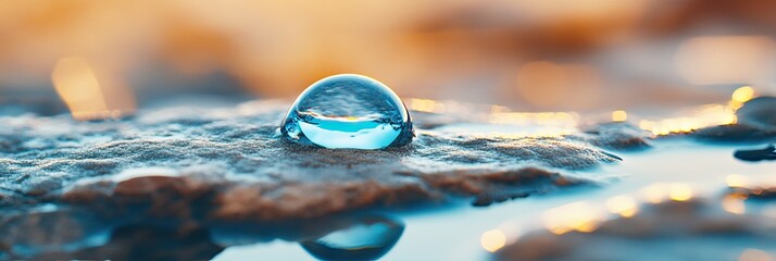Poster - Reflection of Nature Captured in a Water Droplet on a Leaf During Early Morning Light