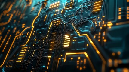 Poster - Abstract digital circuit board with glowing lines.