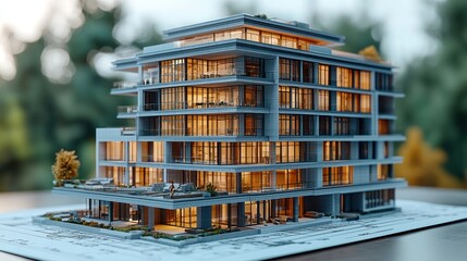 Poster - Detailed architectural model of a modern building.