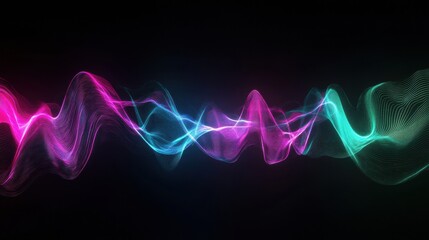 Leinwandbilder - Colorful 3D oscillating light waves create a mesmerizing neon glow in a dark setting. Generative AI