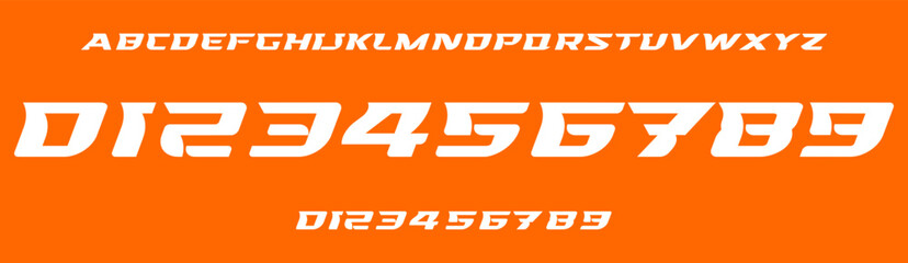 Aufkleber - Dynamic futuristic typography, speed race futuristic numbers and letters, bold italic creative font for extreme sports branding, jersey numbers, automotive headline, team merchandise. Vector typeset