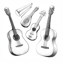 Aufkleber - Celtic Musical Instruments Illustrated in Victorian Steel Engraving Style