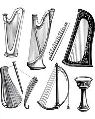 Poster - Exploring the Intricate Beauty of Folk Celtic Musical Instruments Through Victorian Steel Engravings