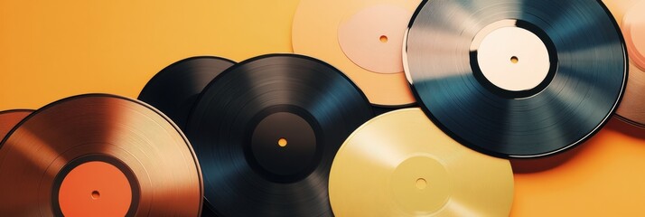 Aufkleber - Exploring vibrant 3D vintage vinyl records with empty space for creative text additions. Generative AI