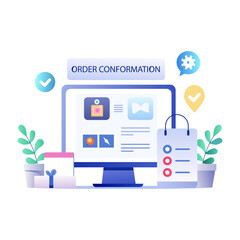 A flat illustration of a computer screen showing an order confirmation page