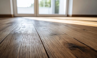 Poster - Close-up of wooden floor with sunlight streaming through a window.