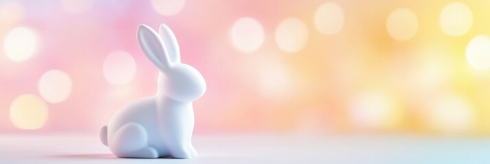 Poster - Charming Pastel Bunny Silhouette Cutout Adds Whimsy to a Serene Gradient Backdrop