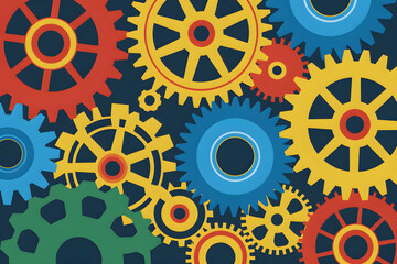 Aufkleber - Colorful interlocking gears working together in a complex system