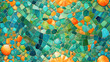 © Swiss Stock - Mosaikstein Hintergrund aus farbigen Steinen in den Farben grün blau und Orange.