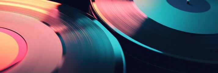 Aufkleber - Vintage vinyl records display with colorful reflections and ample copy space for text. Generative AI