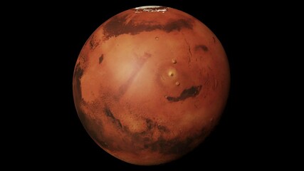 Wall Mural - 3d video rendering of a looped animation of the solar system planet mars rotating around its axis co