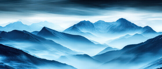 Wall Mural - A mountain range with a blue sky and clouds