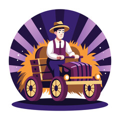 Canvas Print - A farmer driving a hay truck, a flat style illustration 