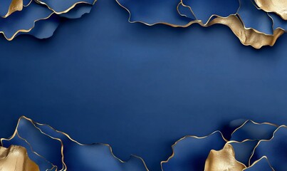 Poster - Elegant blue and gold abstract background with textured edges.