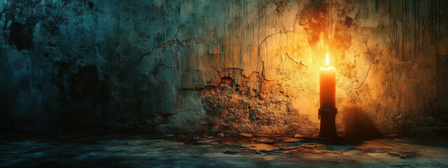 Wall Mural - A candle is lit in a dark room