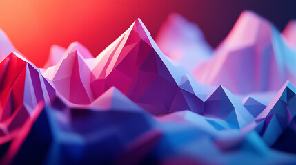 Poster - Vibrant abstract mountain landscape showcasing geometric shapes and colorful lighting effects