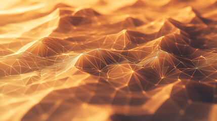 Poster - Digital landscape featuring abstract mountain peaks in warm hues of orange and gold