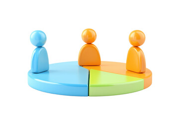 Poster - Colorful figures on a segmented pie chart represent teamwork and collaboration.