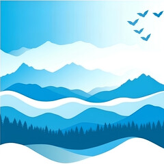 vector landscape with blue mountain silhouettes