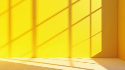 Poster - Bright yellow interior with shadows cast from windows in a sunny room. Generative AI