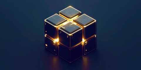 Poster - Cube made of black material with a yellow light on it