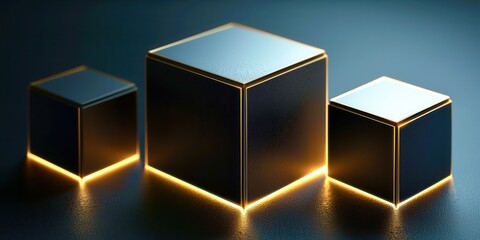 Poster - Three cubes are lit up and placed on a black surface