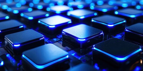 Poster - Close up of a keyboard with blue keys