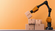 © JCreative - robotic arm efficiently stacks cardboard boxes on conveyor belt against orange background, showcasing automation in packaging processes
