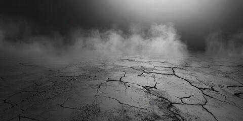 Poster - Desolate, rocky, and dusty landscape with a foggy sky