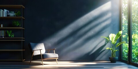 Poster - Chair is in front of a wall with a plant in a pot