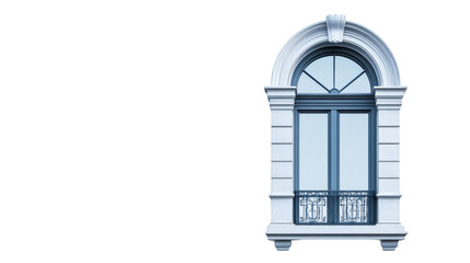 Poster - Classic european style window with decorative stone frame and small balcony, isolated on transparent background, perfect for architectural visualization