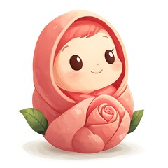 Wall Mural - Adorable Baby Illustration Encased in a Rose Bud, Perfect for Children's Products and Greeting Cards.