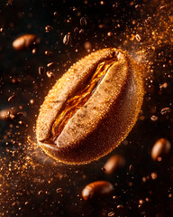 Wall Mural - Coffee bean levitating with a splash effect