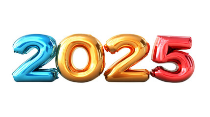 Aufkleber - Multicolored foil balloons forming the number 2025 celebrating the upcoming new year on a transparent background