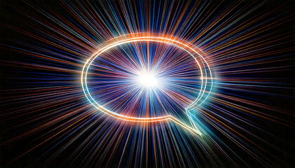 Poster - Abstract glowing speech bubble with radiating light streaks.  Perfect for concepts of communication, technology, innovation, and digital connection.